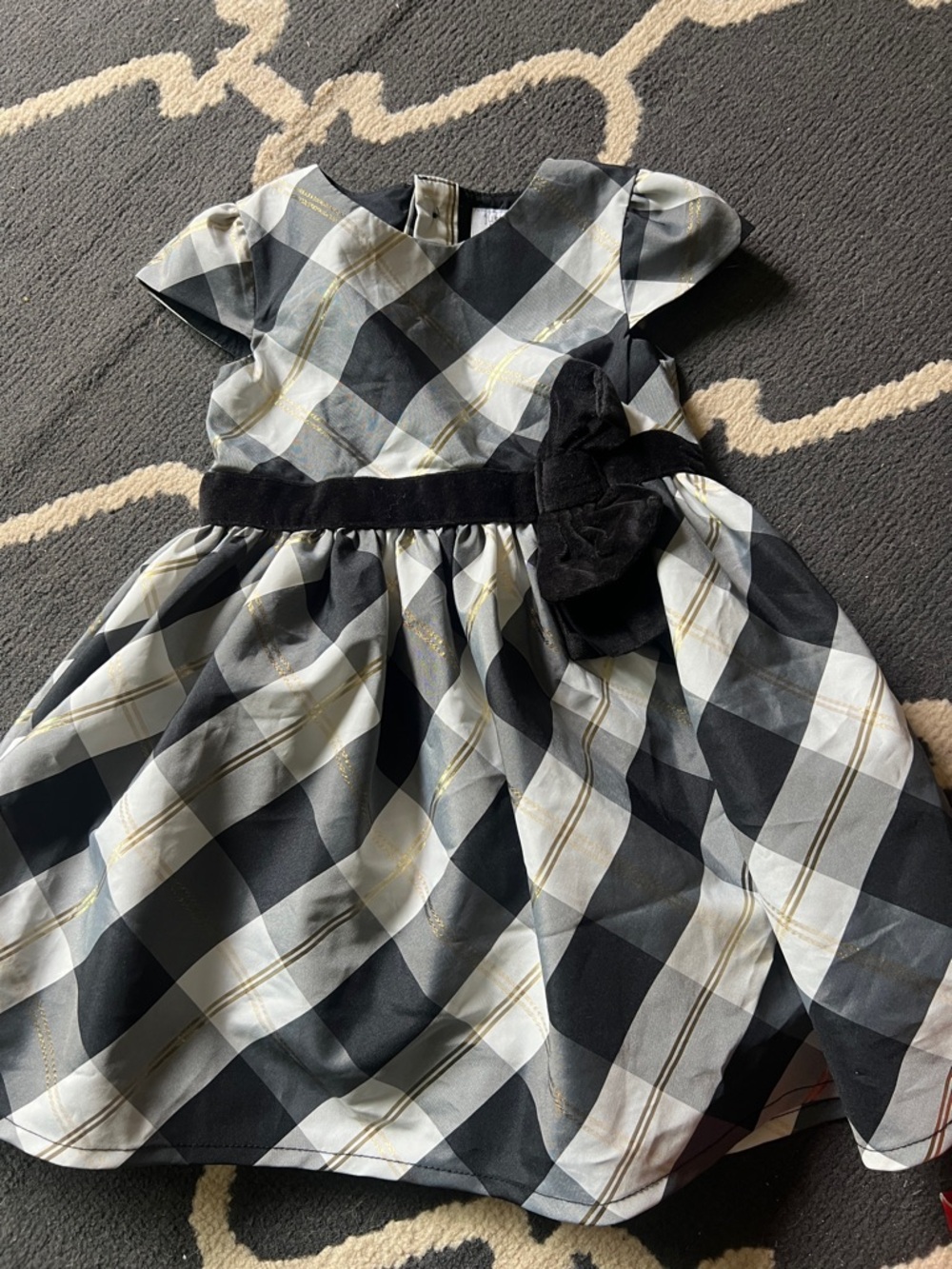 Carter's Black, White & Gold Plaid Bow-Accent Formal Dress